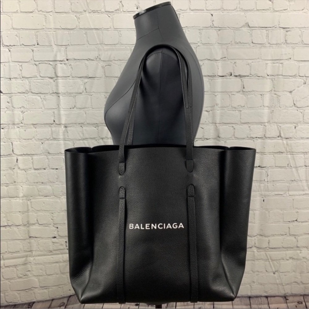 Authentic Balenciaga Small Black White Logo Everyday Tote Bag w/ Pouch